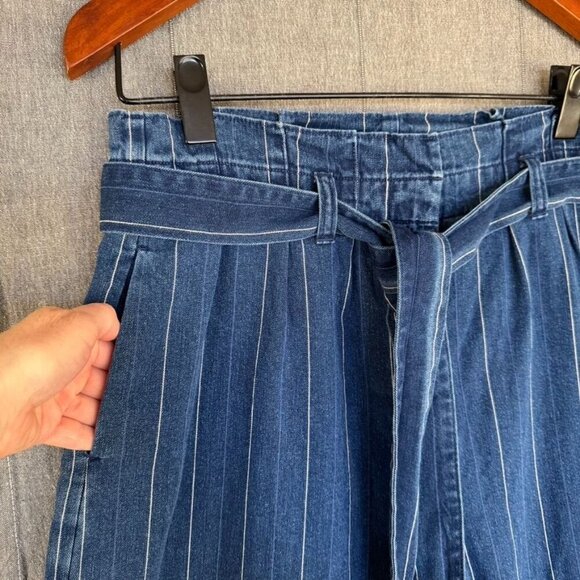 J. Crew Indigo Stripe Paper Bag Loose Fit Straight Leg Trouser Pants Size 10 - Picture 4 of 16